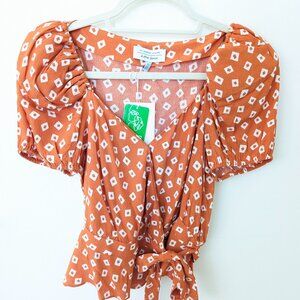 & Other Stories Orange Puff Sleeve Wrap Blouse (NWT)